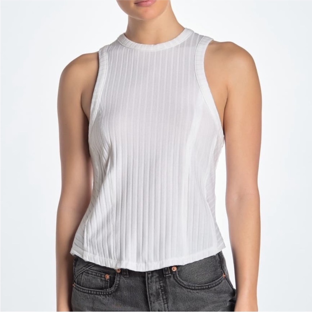 Free People White Check It Out Lace Up Ribbed Tank Top S